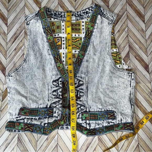 Vintage‎ Acid Wash Native Denim Vest Waistcoat Unique Artsy Eclectic 80s Medium - Picture 9 of 12
